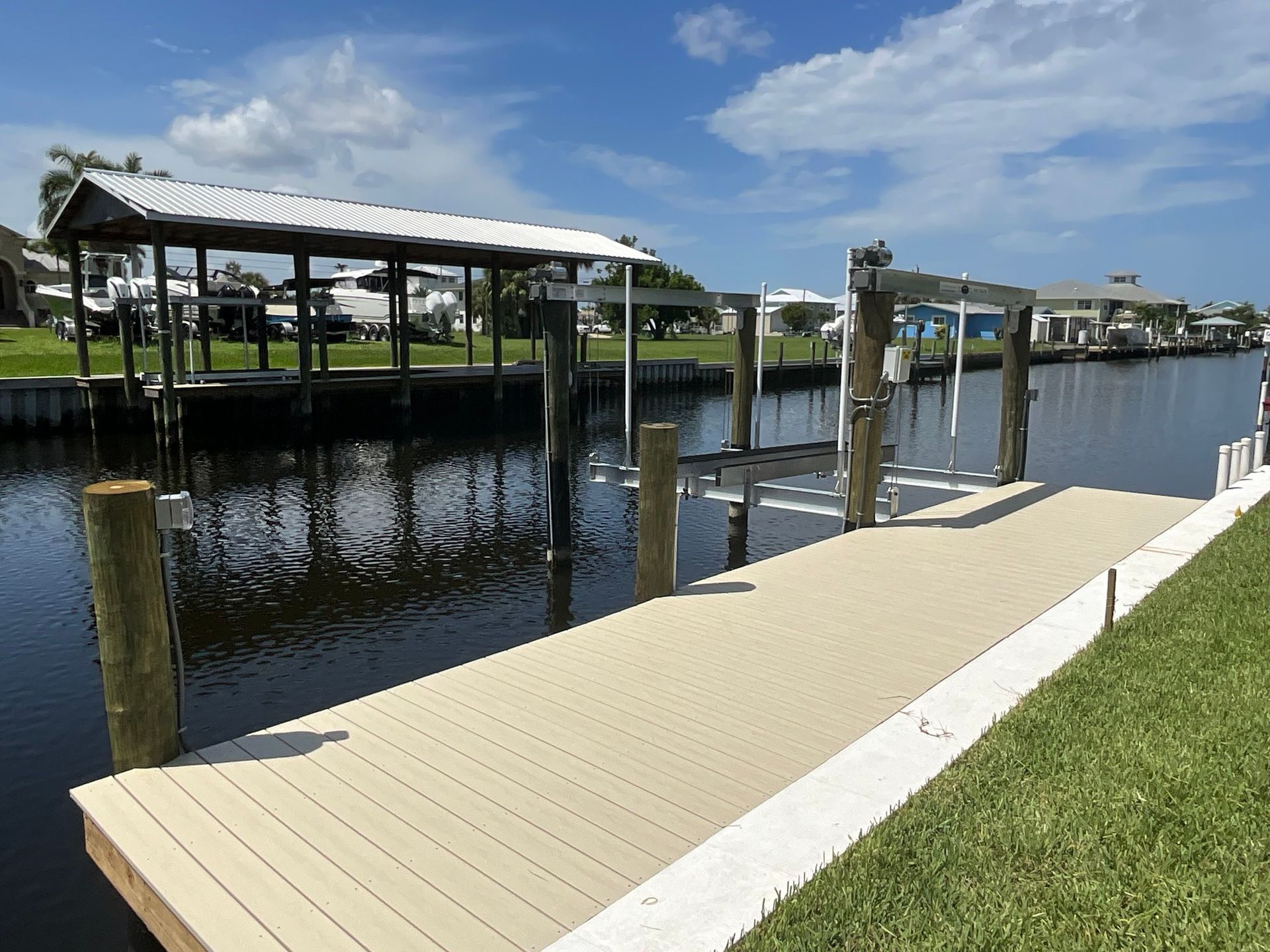 Boat lift installed at a private dock