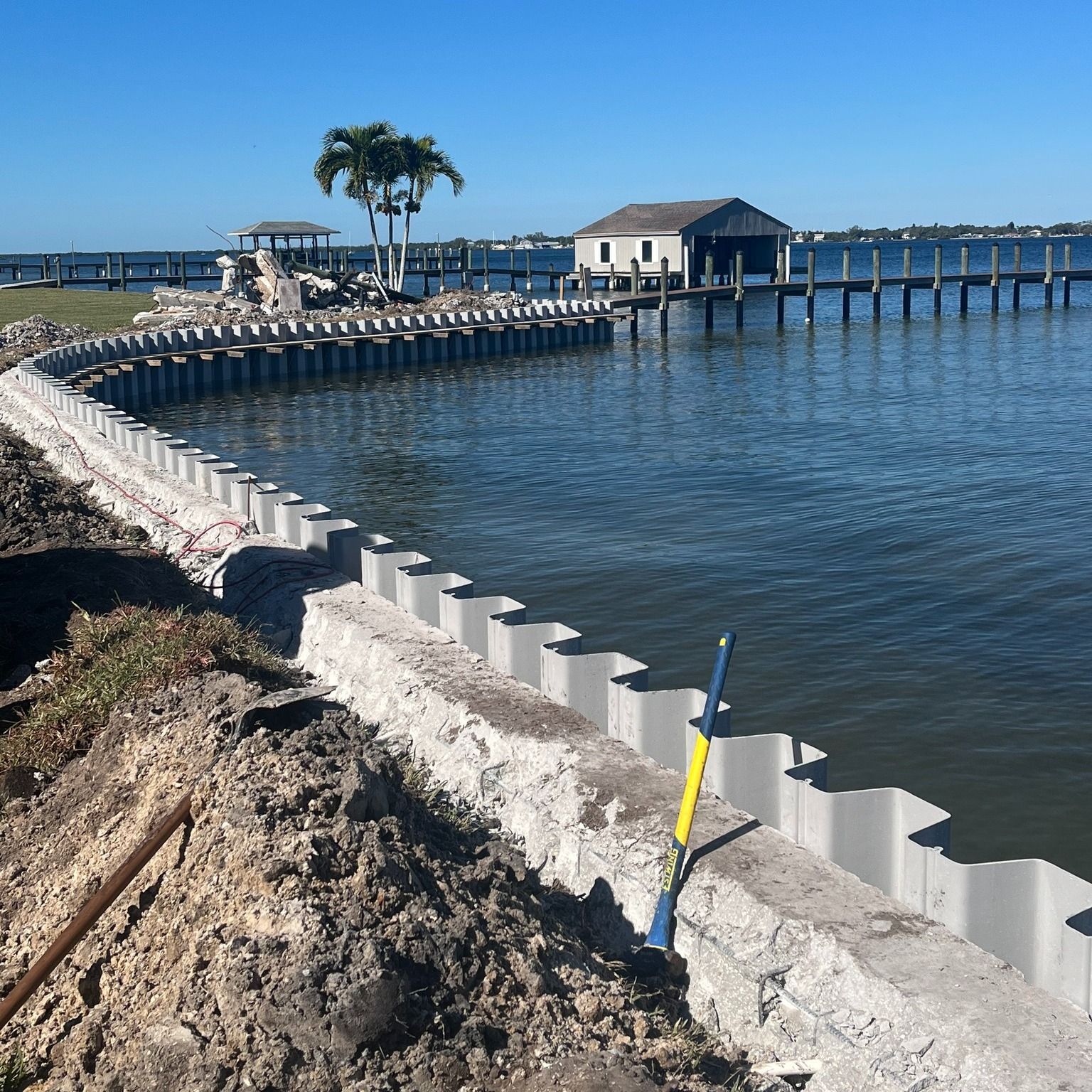 Curved seawall protecting a shoreline